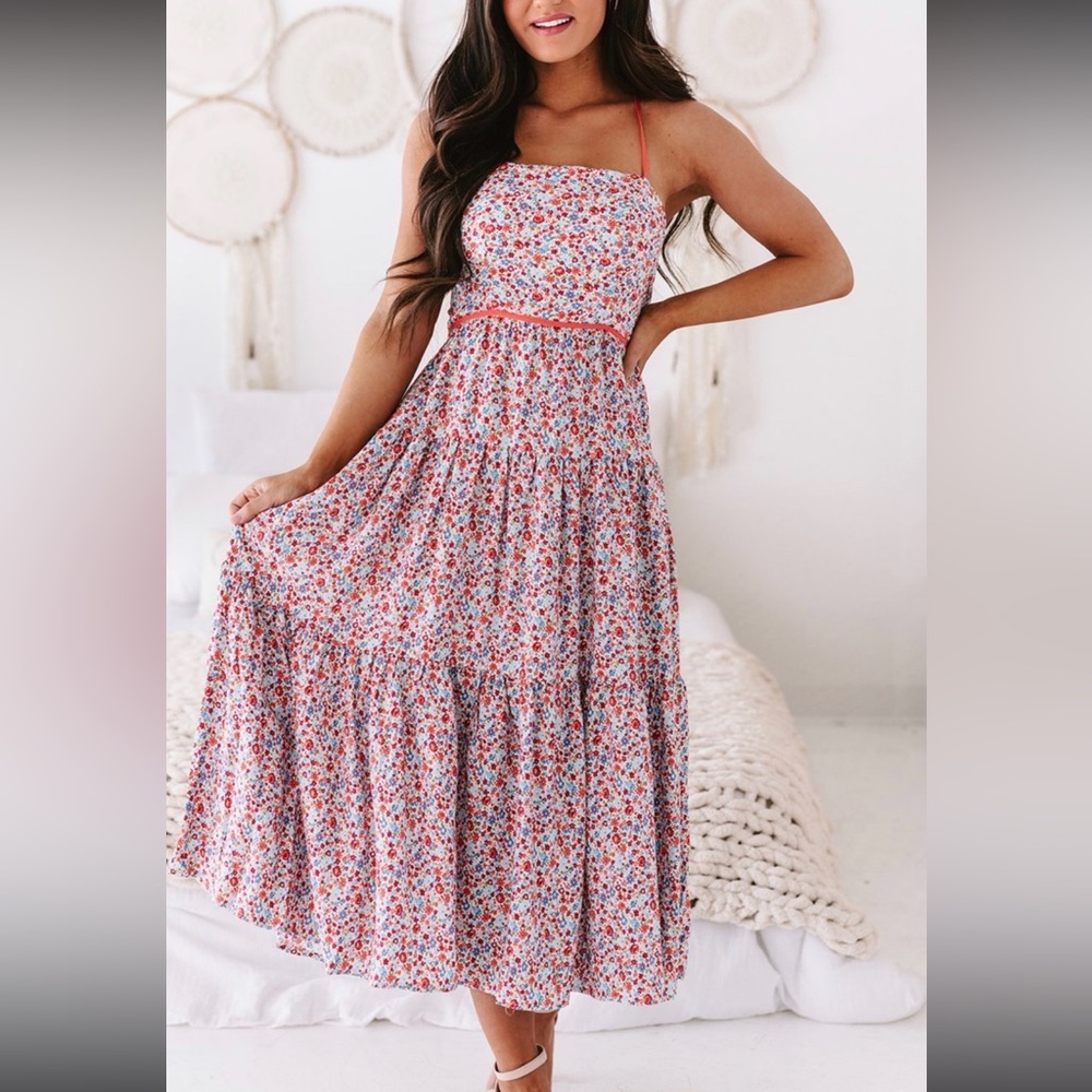 Floral open back midi dress